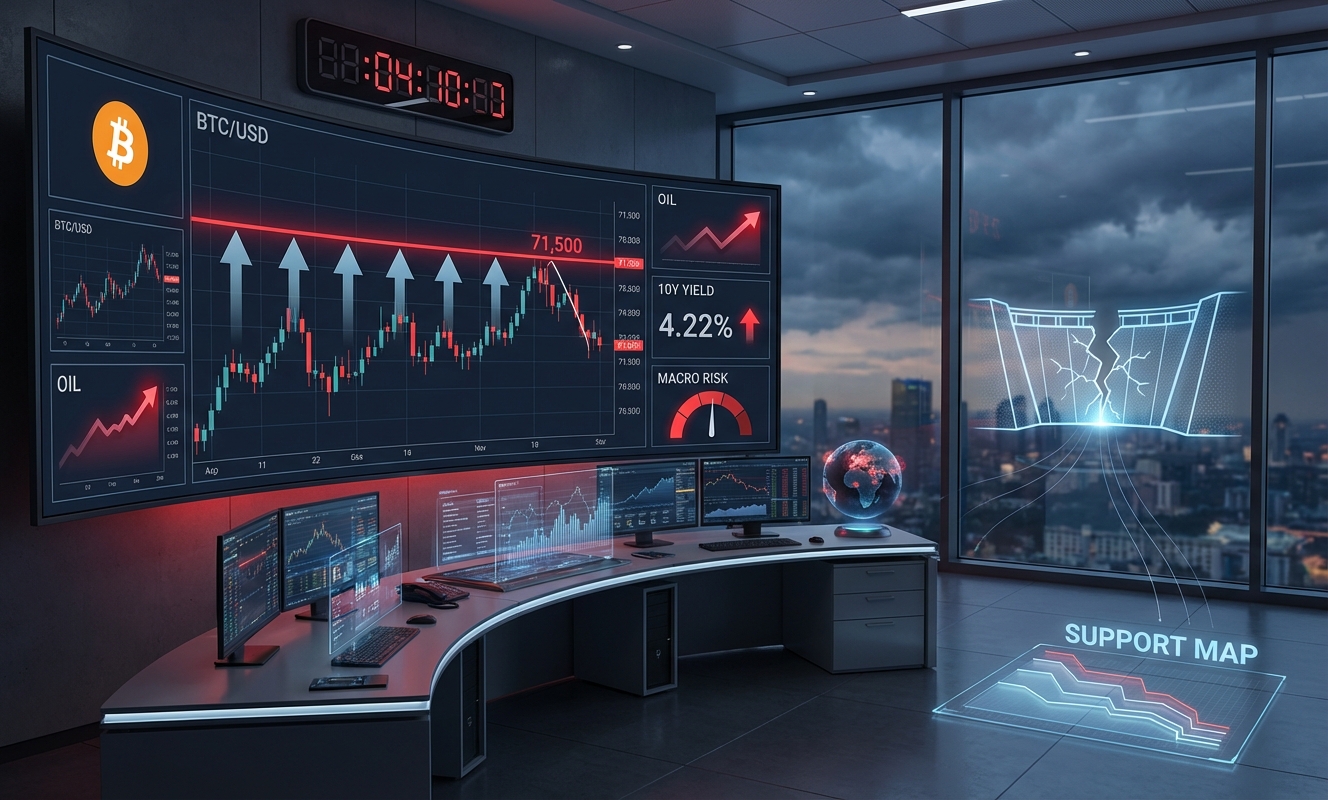 Bitcoin fails again at $71,500 as weakening momentum raises risk of a deeper pullback